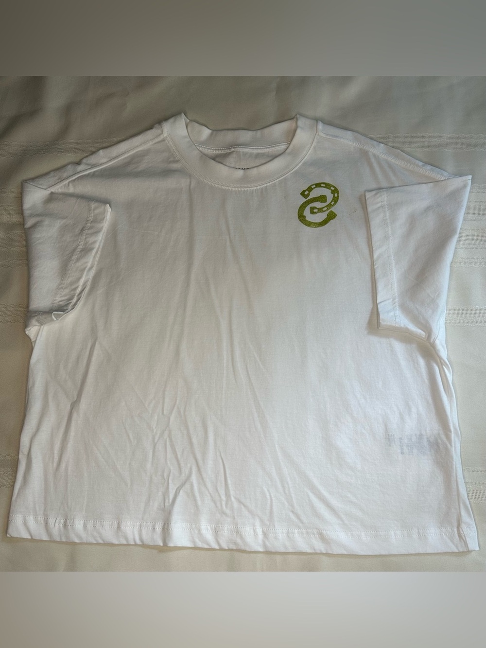 Maeve White Boxy Crop Tee with Lime Green Emblem 100% Cotton - Picture 6 of 15